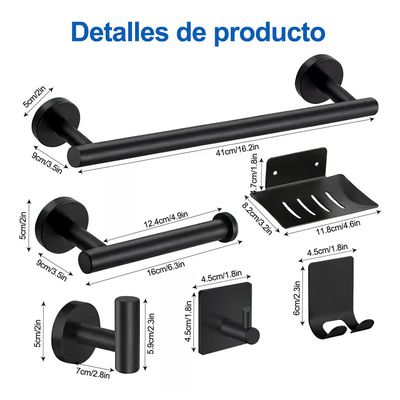 Imagen 2 del producto Juego Accesorios Para Ba?o Negro Mate Inoxidable 304 7piezas