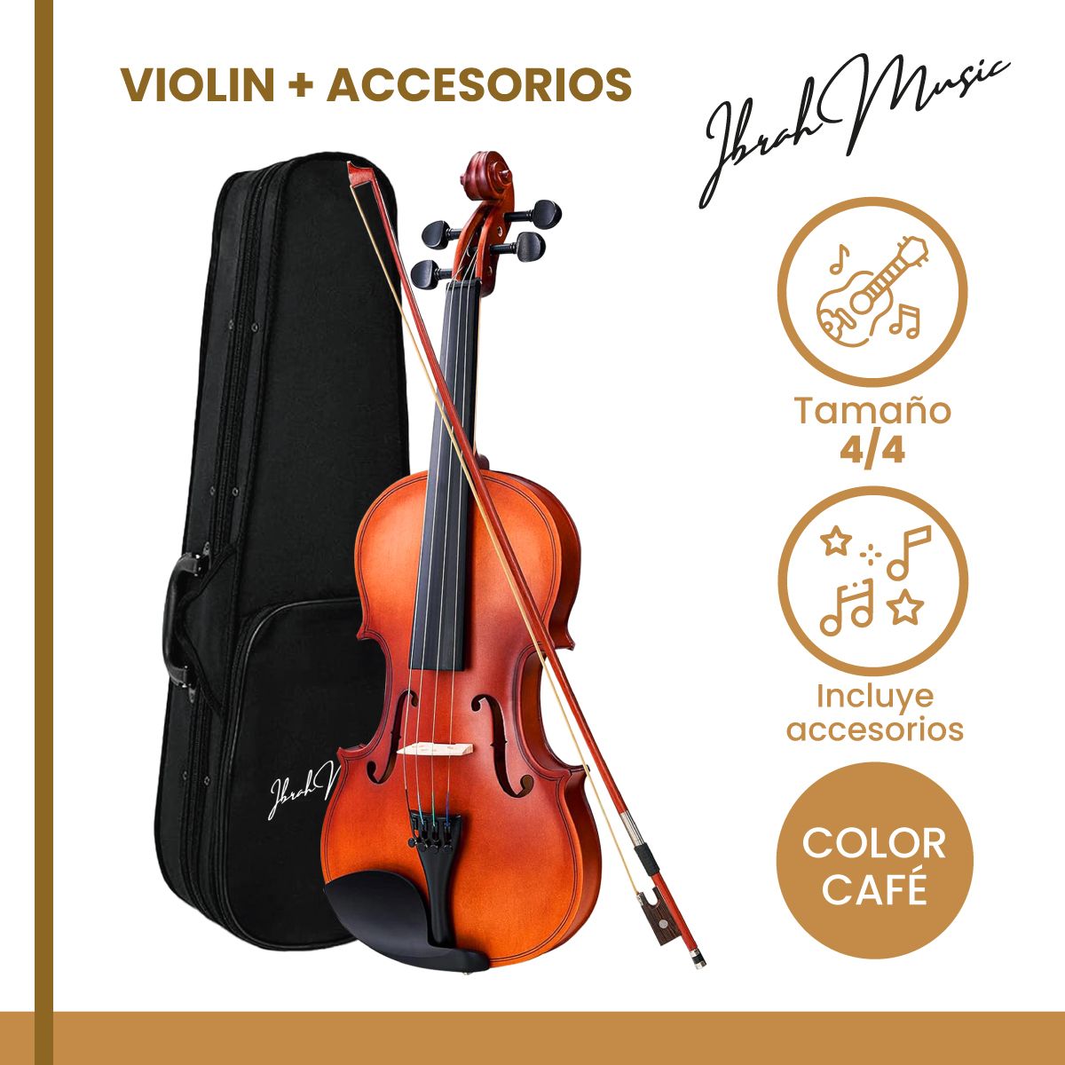 IBRAH - Violin 4/4 Acustico Ibrah Music Estuche y Arco + Accesorios