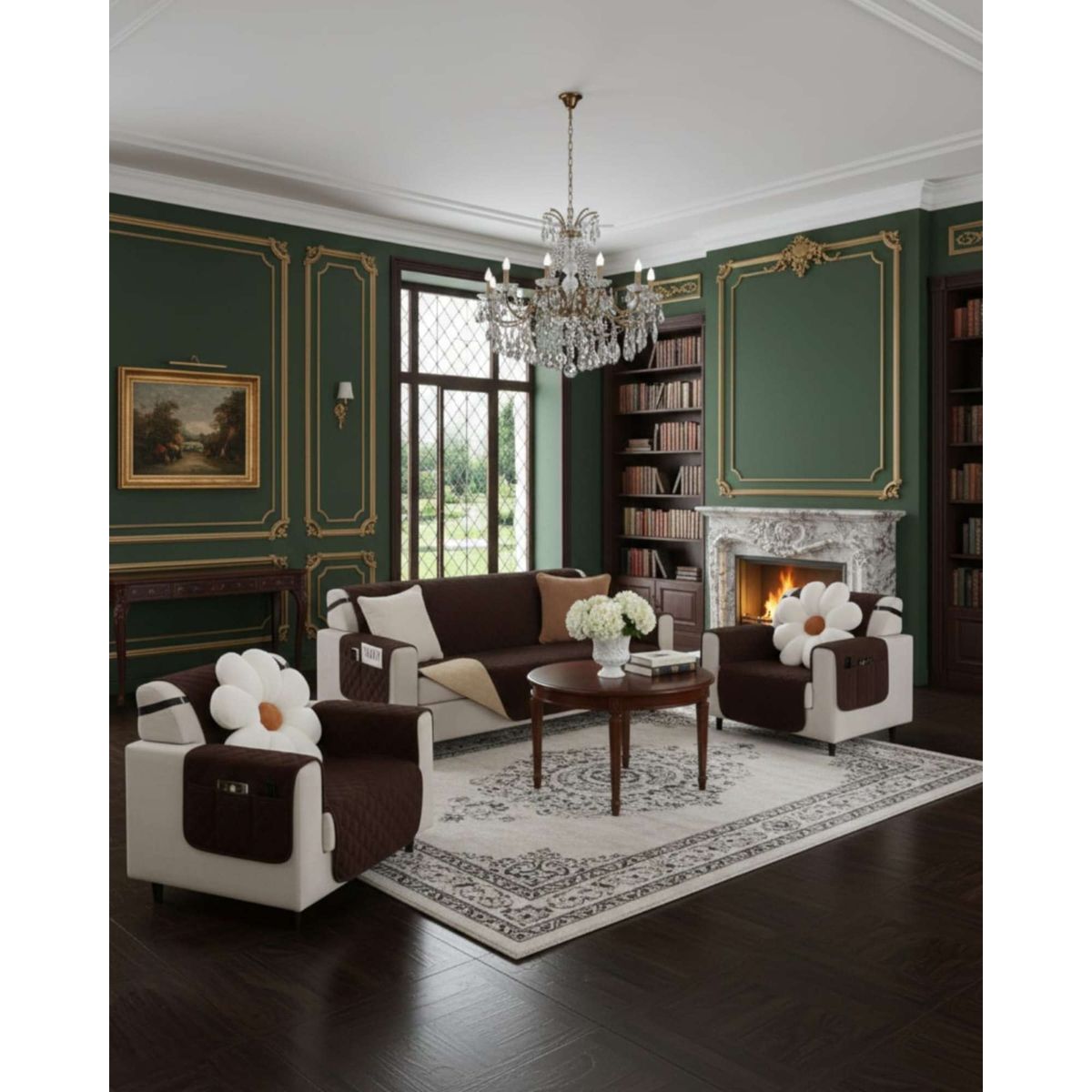 GENERICO - Juegos 3+1+1 de Cubre sillon reversibles con bolsas