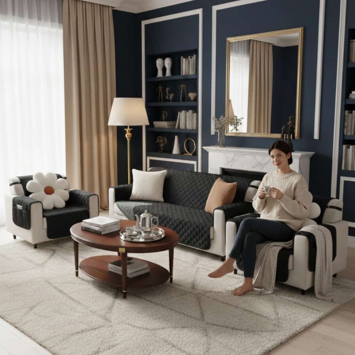 GENERICO - Juegos 3+1+1 de Cubre sillon reversibles con bolsas