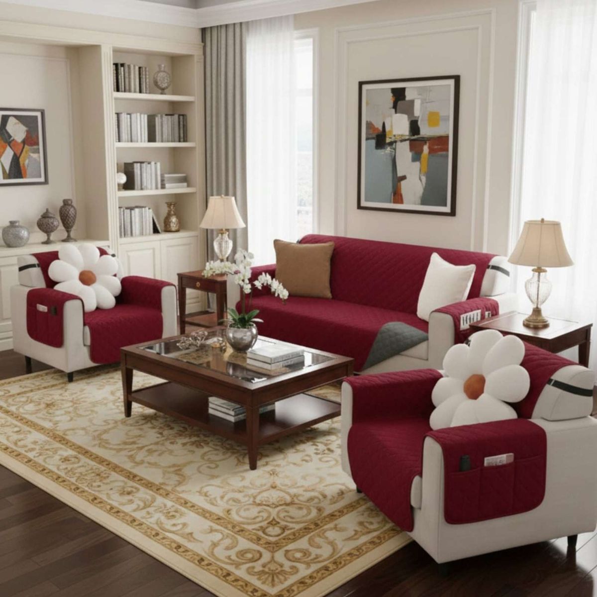 GENERICO - Juegos 3+1+1 de Cubre sillon reversibles con bolsas