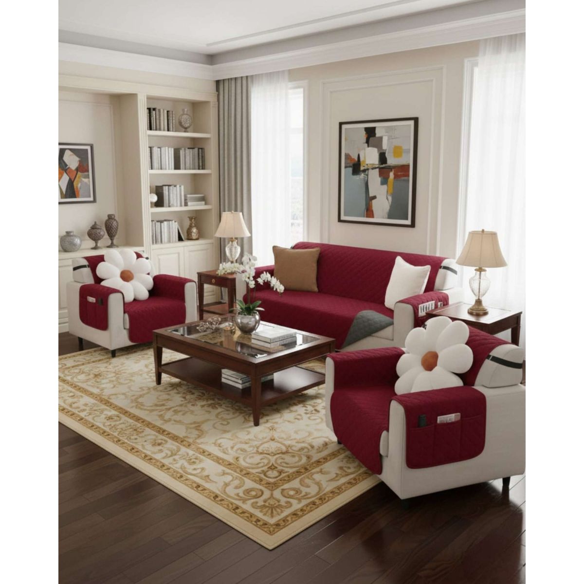 GENERICO - Juegos 3+1+1 de Cubre sillon reversibles con bolsas