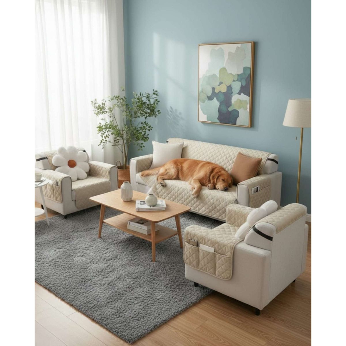 GENERICO - Juegos 3+1+1 de Cubre sillon reversibles con bolsas