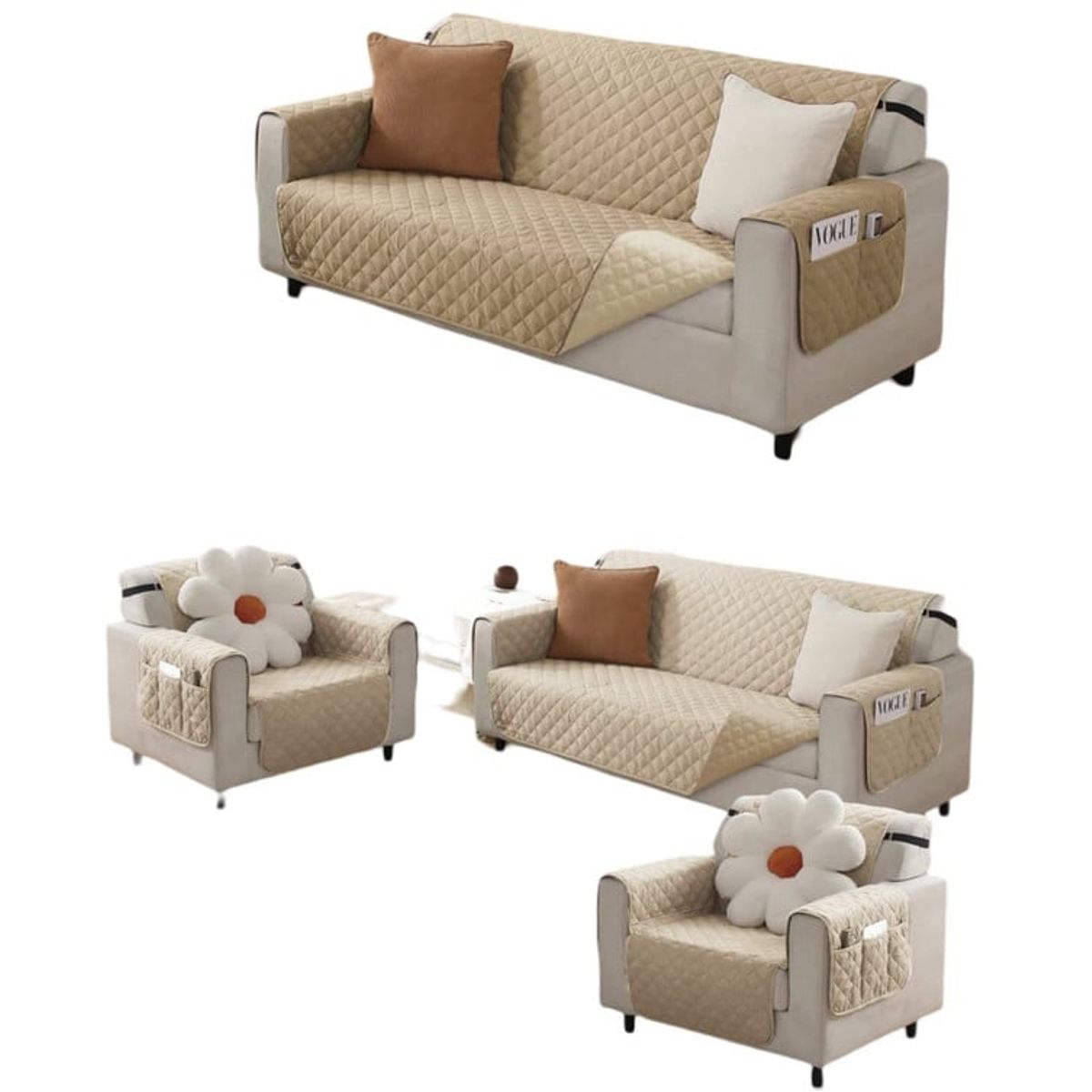 GENERICO - JUEGO DE  3-1-1 FUNDA SOFÁ SILLÓN SOBREPONER BICOLOR  B04