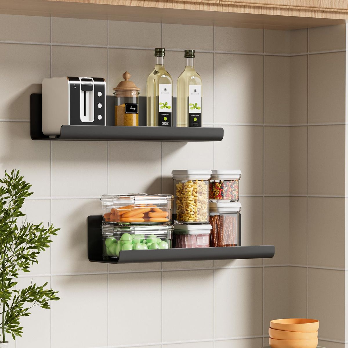 EINICIO - Negro Estantes Flotantes Pared Acrílico Baño Cocina 2pcs