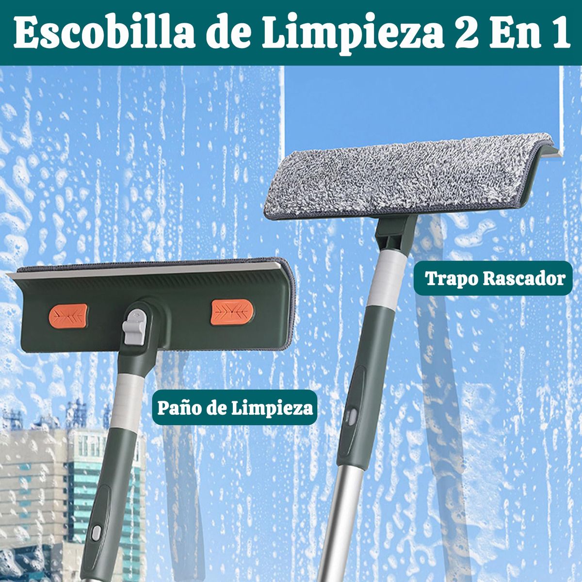 GENERICO - 2 En 1 Escobilla De Ventana Extensible 2m Para Vidrio Suelo