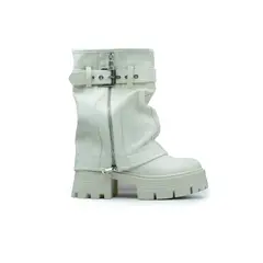 APOSTOL - Bota corta con taco plataforma polaina Beige