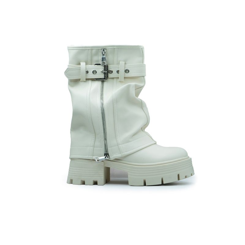 APOSTOL - Bota corta con taco plataforma polaina Beige