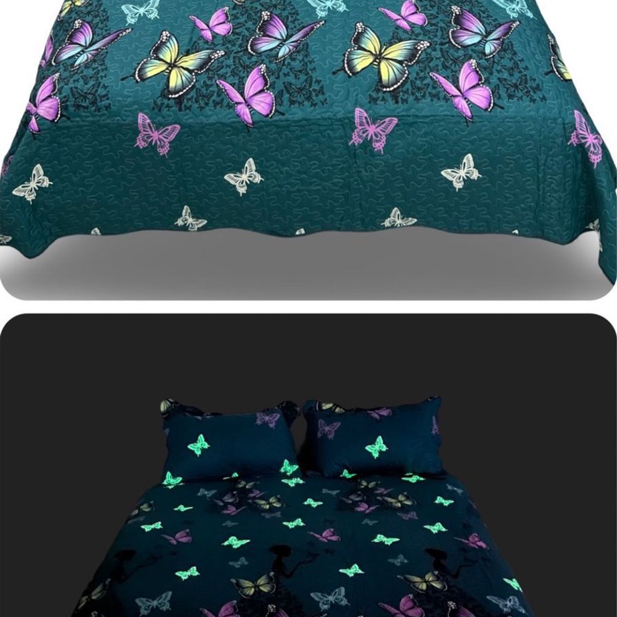 GENERICO - CUBRECAMA QUILT LUMINOSO 2 PLAZA CON DISEÑO TURQUESA MARIPOSAS TF