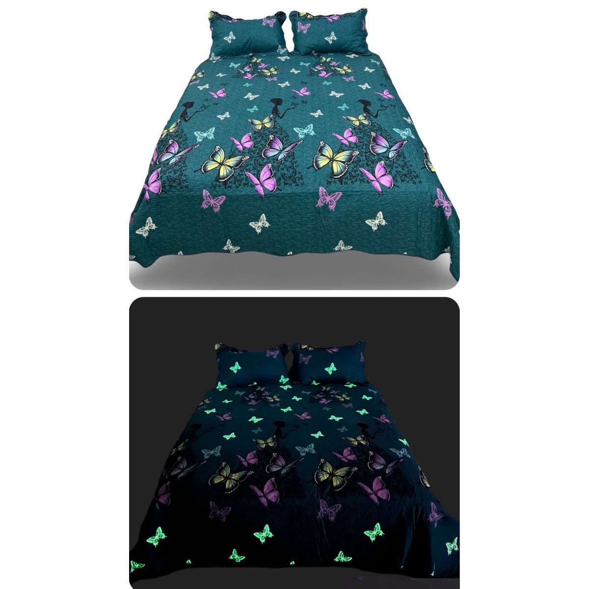 GENERICO - CUBRECAMA QUILT LUMINOSO 2 PLAZA CON DISEÑO TURQUESA MARIPOSAS TF