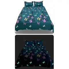GENERICO - CUBRECAMA QUILT LUMINOSO 2 PLAZA CON DISEÑO TURQUESA MARIPOSAS TF