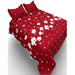 GENERICO - CUBRECAMA QUILT LUMINOSO 2 PLAZA CON DISEÑO ROJO FLOR BLANCA TF
