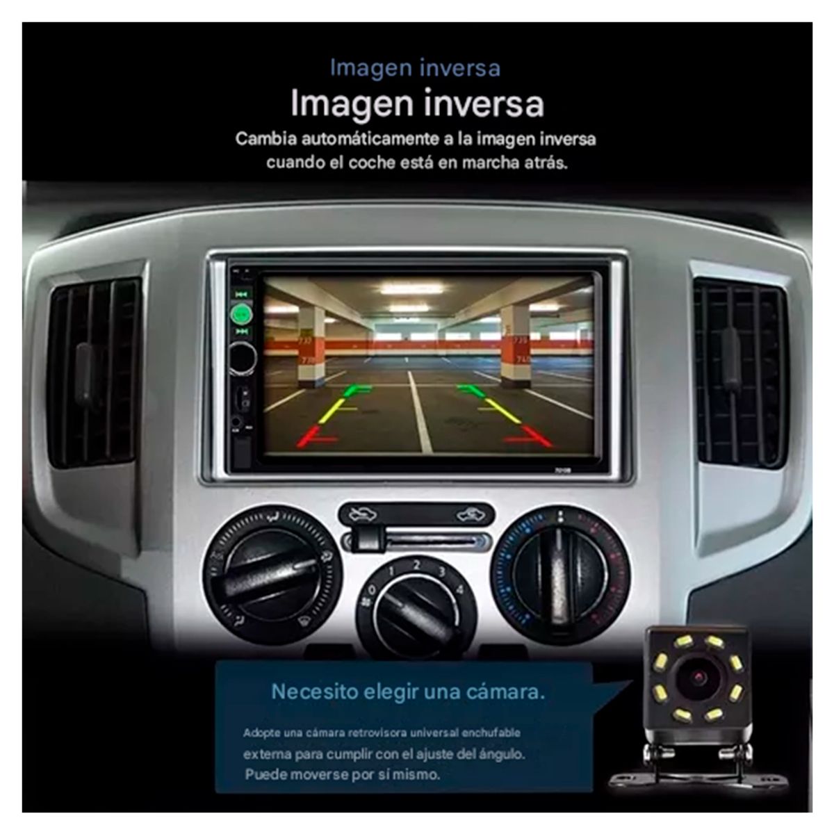 BRAXYSTERN - Pantalla 7in Cámara Reversa Radio FM Bluethooth para Auto