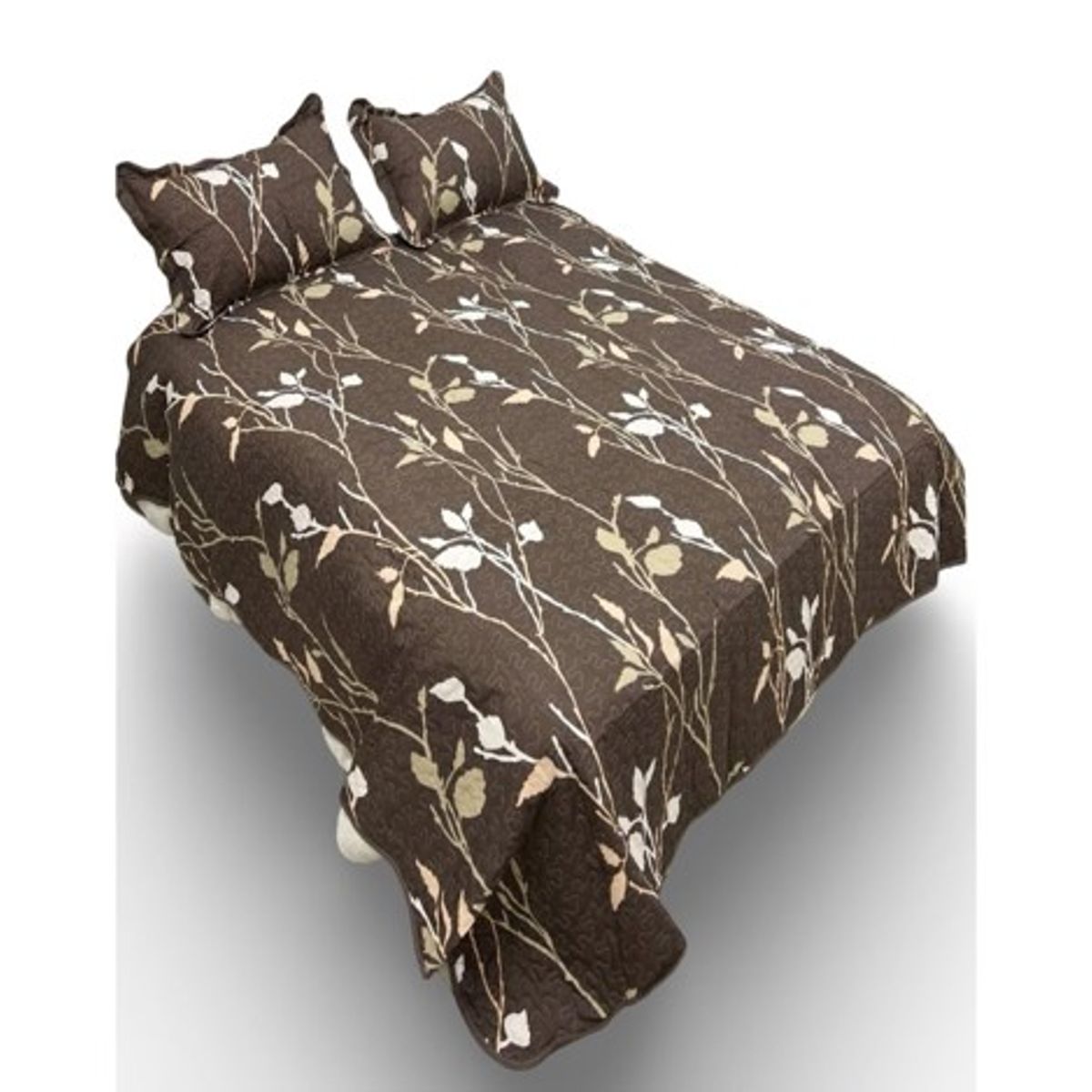 GENERICO - CUBRECAMA QUILT LUMINOSO 2 PLAZA CON DISEÑO CAFE RAMAS TF