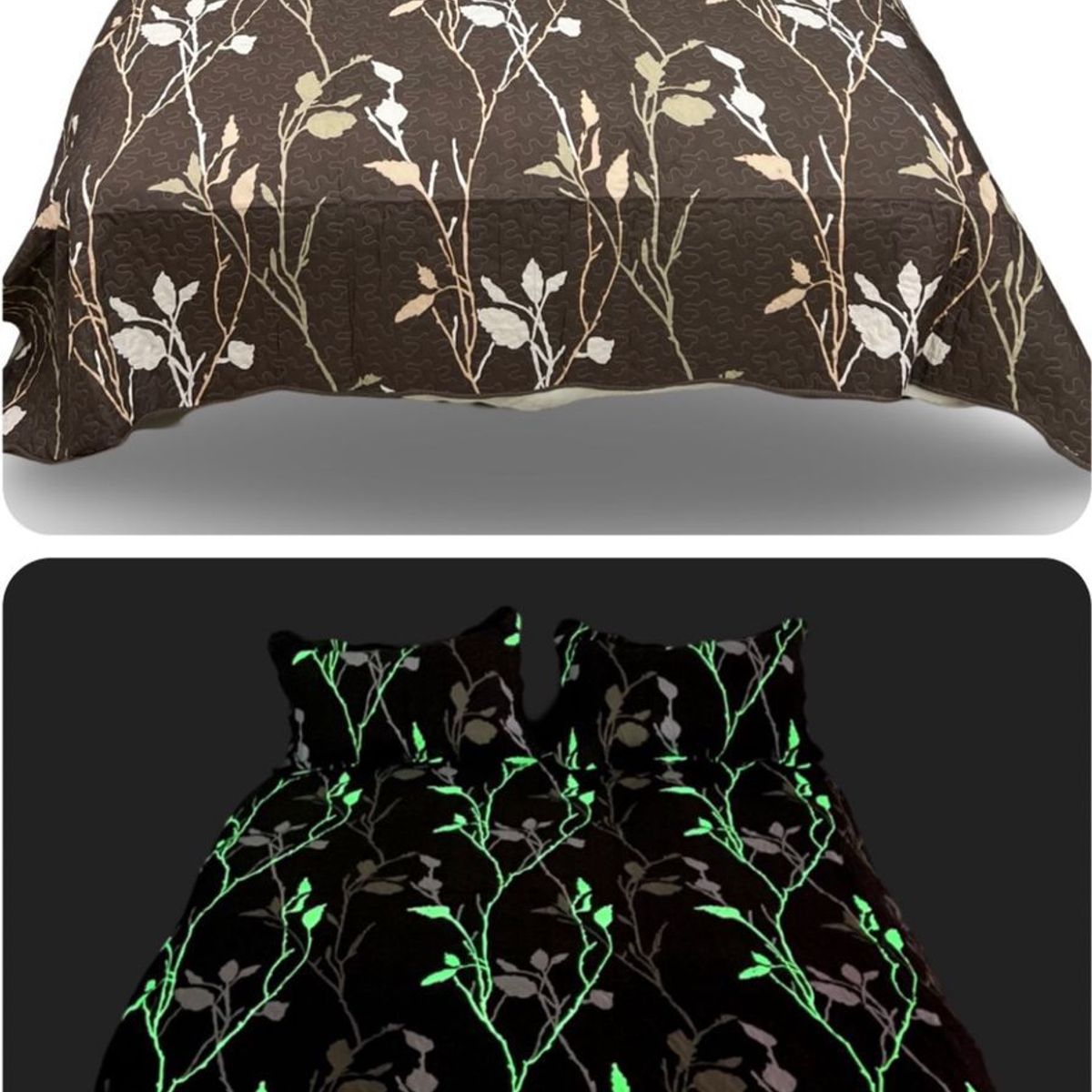 GENERICO - CUBRECAMA QUILT LUMINOSO 2 PLAZA CON DISEÑO CAFE RAMAS TF