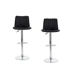 GENERICO - Pack x2 Silla Bar Verona Altura Ajustable con Reposapiés Negro.