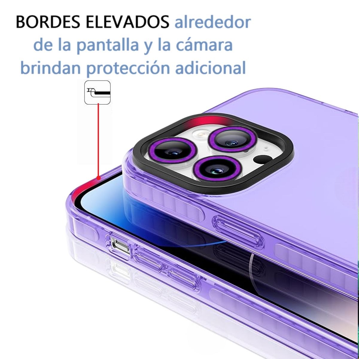 GENERICO - Carcasa Neon Con Lentes Para iPhone 14 Pro Max Purpura
