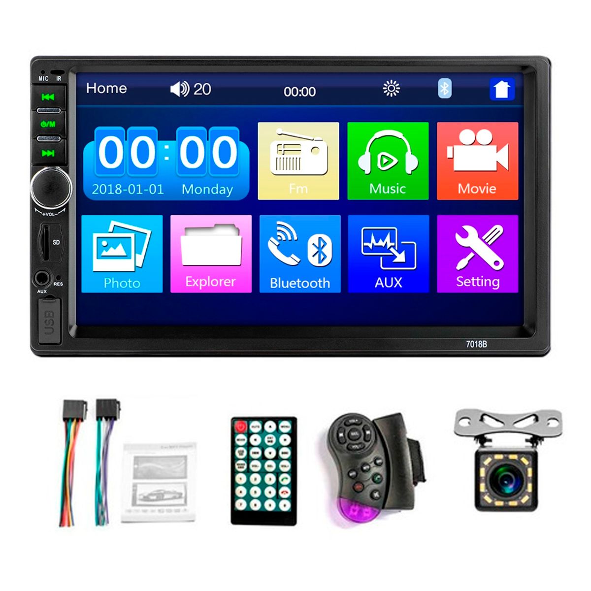 GENERICO - Pantalla 7in Cámara Reversa Radio FM Bluethooth para Auto