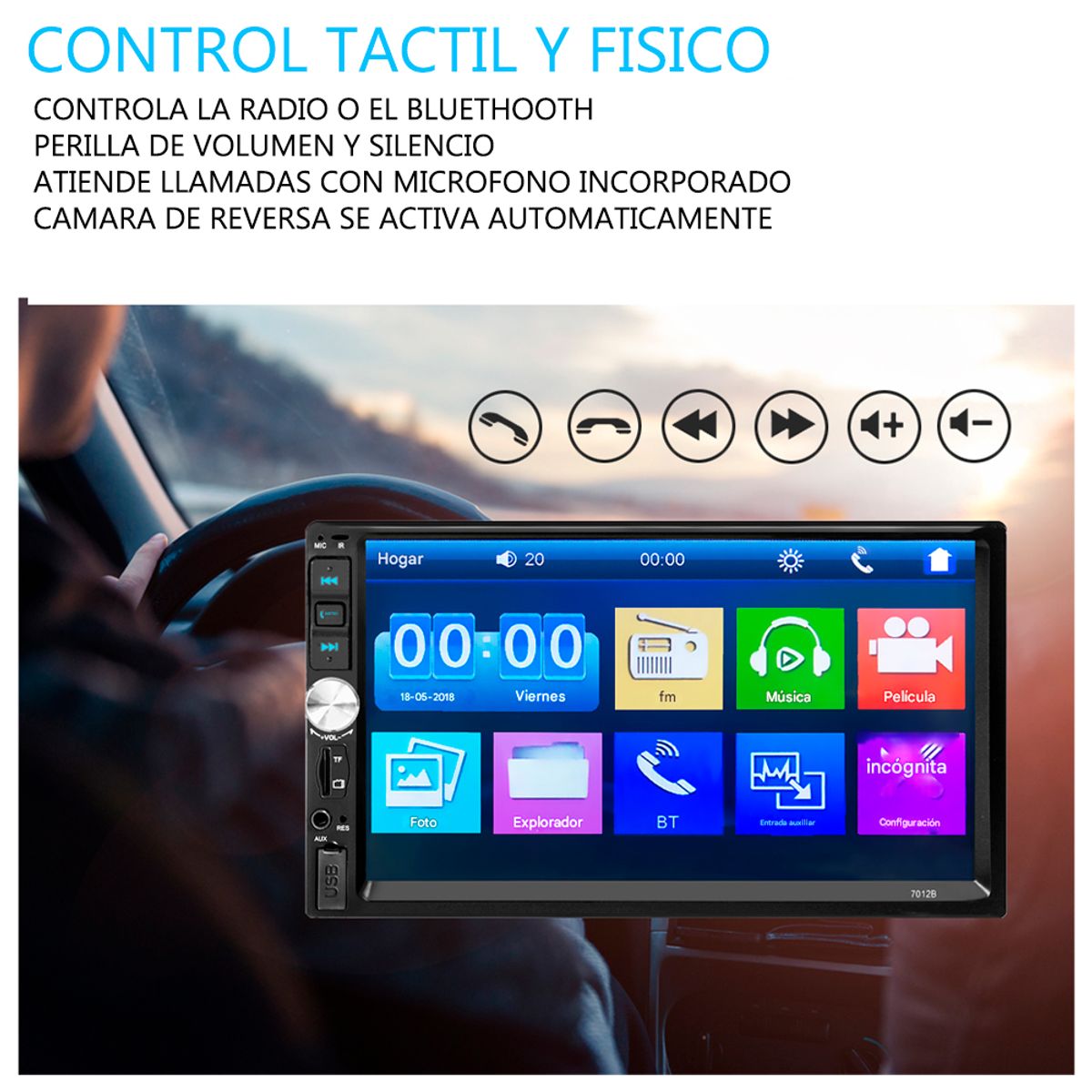 GENERICO - Pantalla 7in Cámara Reversa Radio FM Bluethooth para Auto