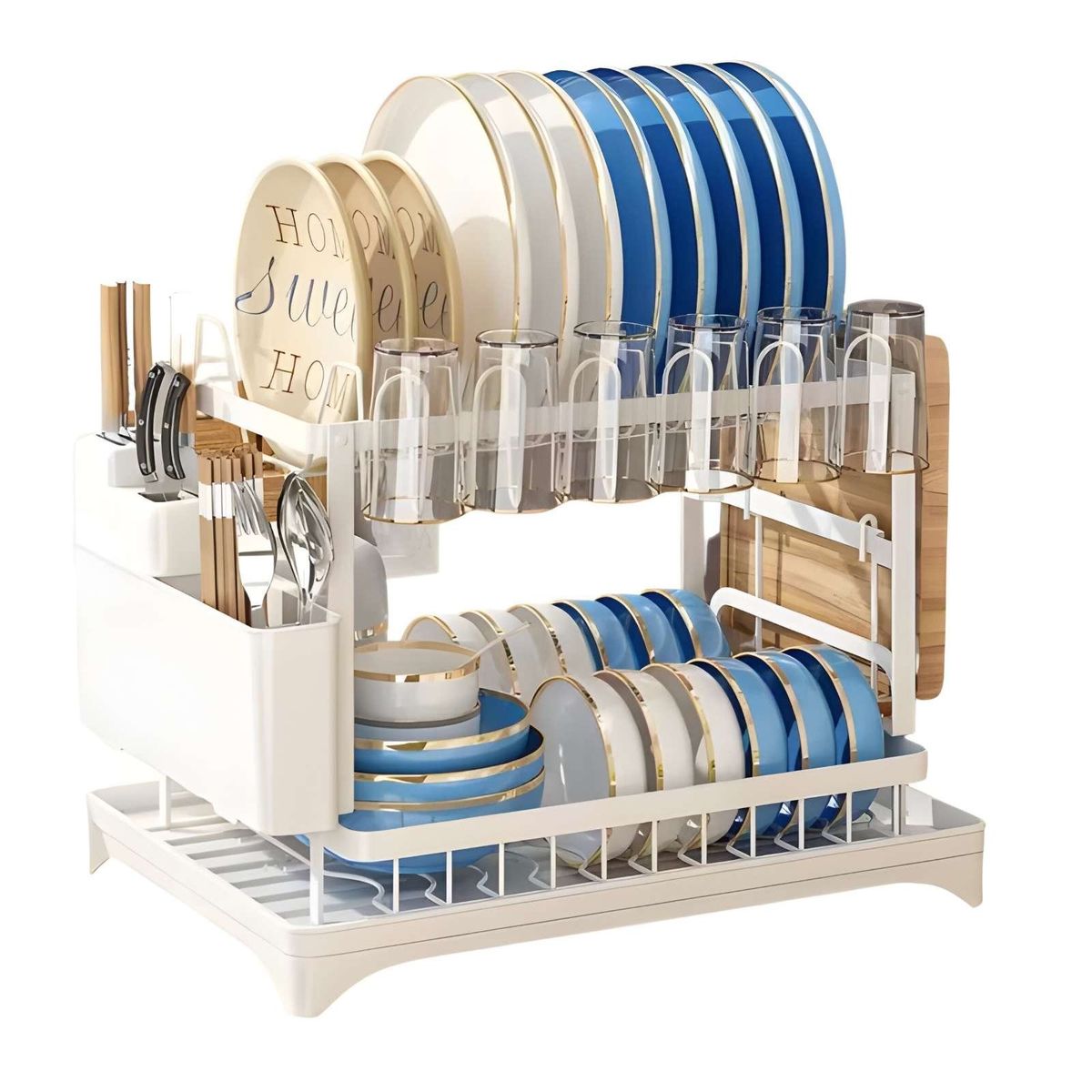 GENERICO - Escurridor De Platos 2 Niveles Secaplatos Multifuncional BLANCO