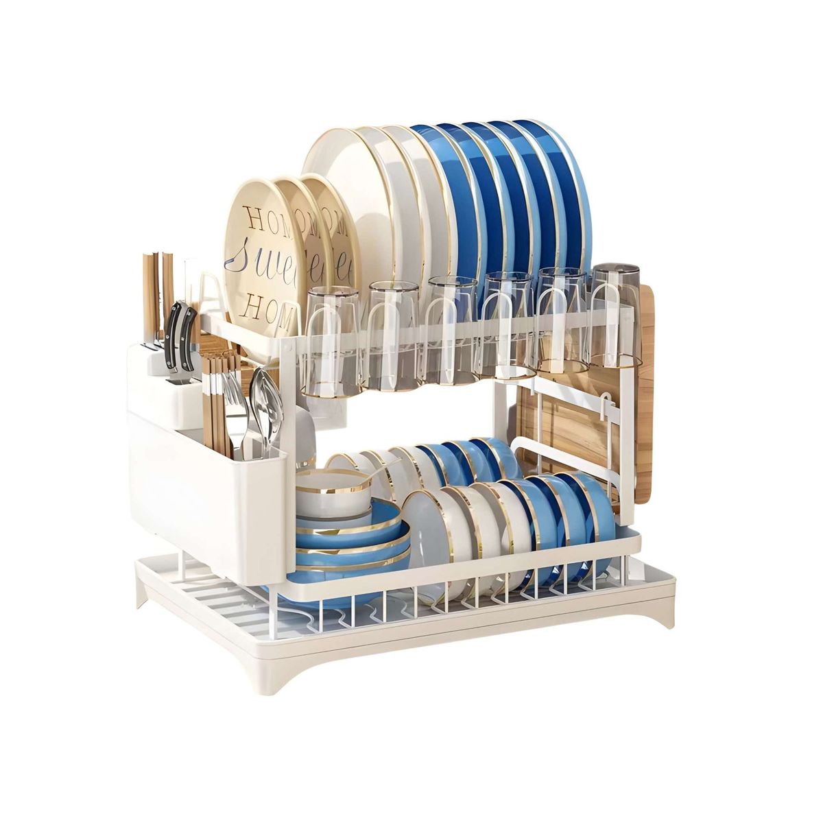 GENERICO - Escurridor De Platos 2 Niveles Secaplatos Multifuncional BLANCO