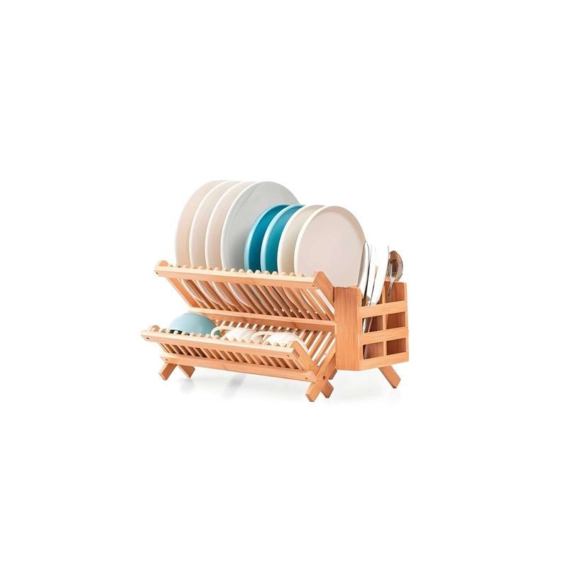 GENERICO - Organizador Secaplatos Escurridor De Platos Bambú 2 Niveles Plegable