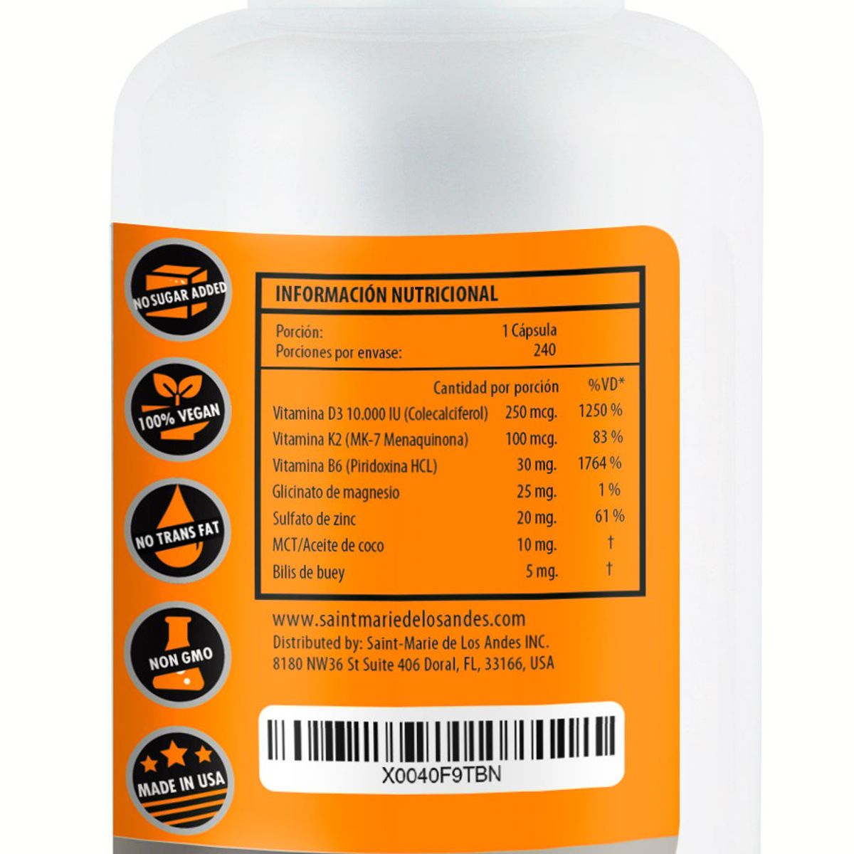 SAINT MARIE DE LOS ANDES - CAPSULAS VITAMINA D3+K2 (MK7) 10.000 IU 100 mcg