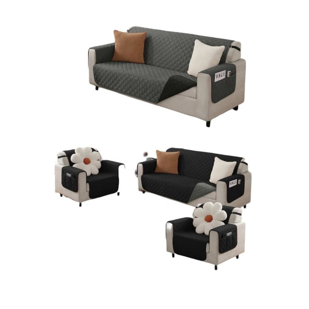 GENERICO - JUEGO DE 2 FUNDA SOFÁ SILLÓN 3 CUERPOS SOBREPONER BICOLOR B01