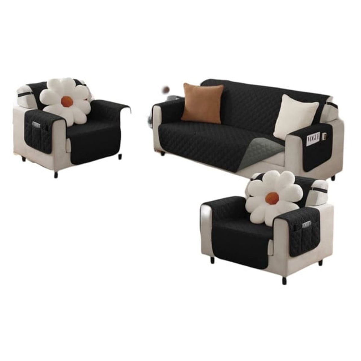 GENERICO - JUEGO DE 2 FUNDA SOFÁ SILLÓN 3 CUERPOS SOBREPONER BICOLOR B01