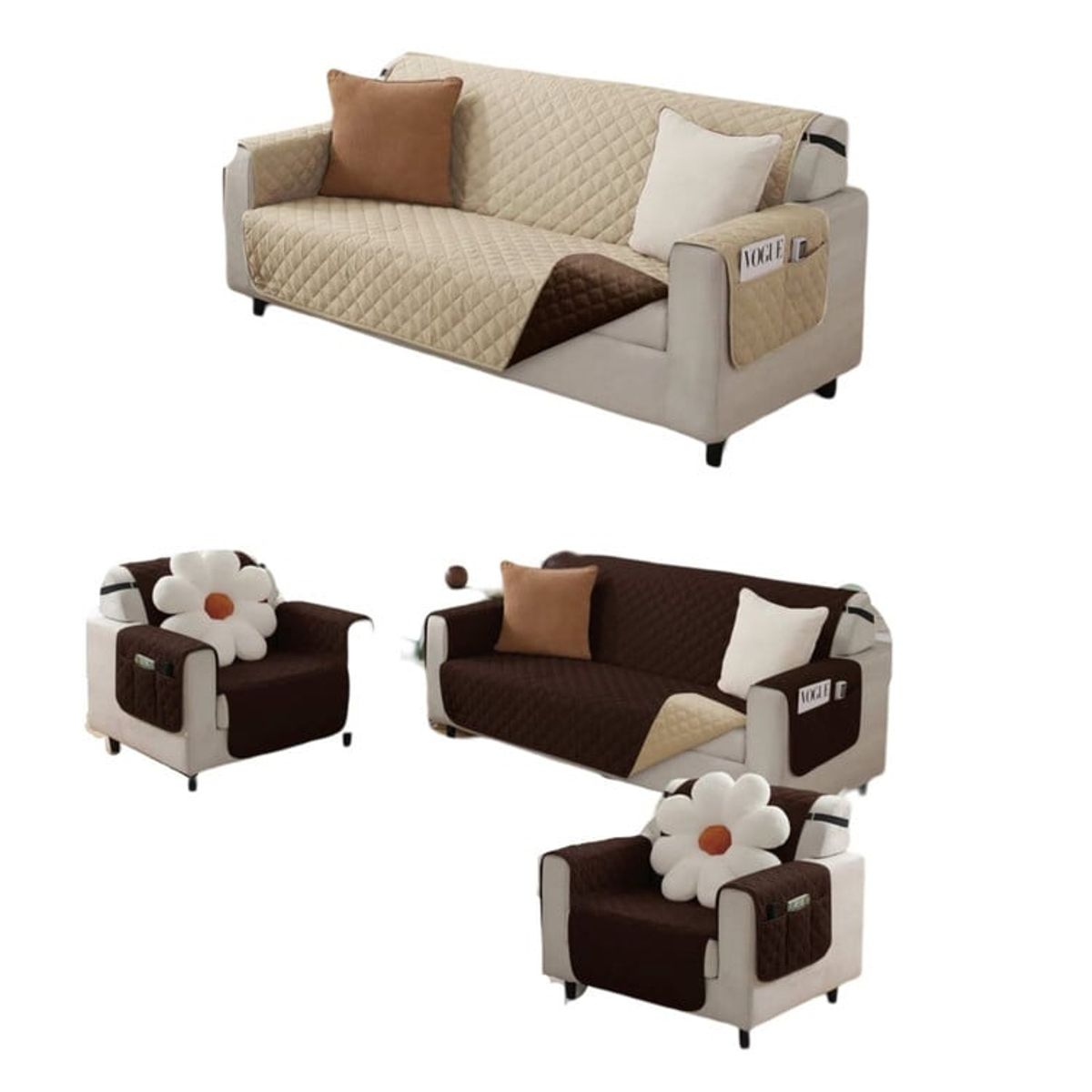 GENERICO - JUEGO DE 2 FUNDA SOFÁ SILLÓN 3 CUERPOS SOBREPONER BICOLOR B03