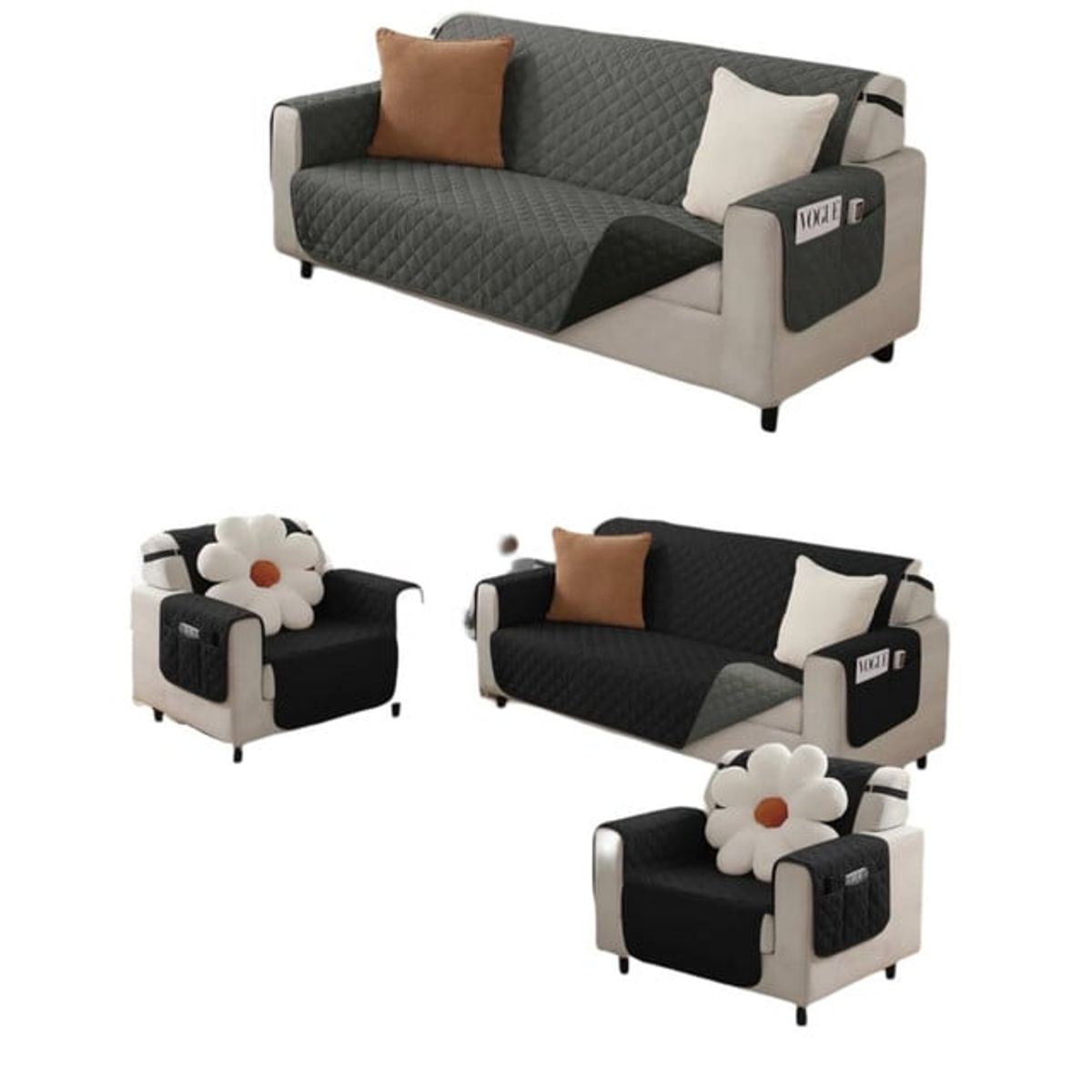 GENERICO - JUEGO DE 3 - 1 - 1 FUNDA SOFÁ SILLÓN SOBREPONER BICOLOR  B01