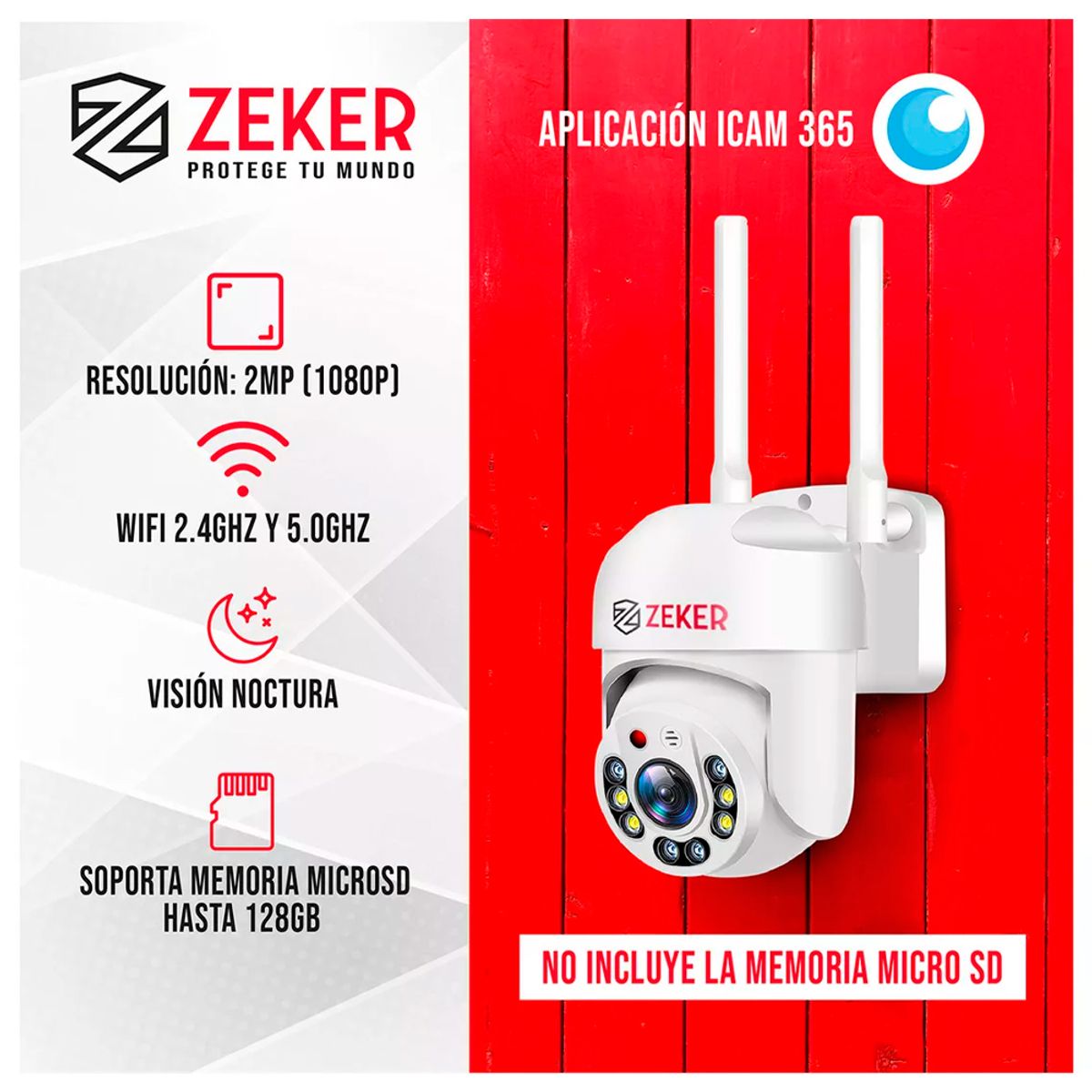 ZEKER - Cámara De Seguridad Wifi Exterior Motorizada Impermeable 2mp 5g