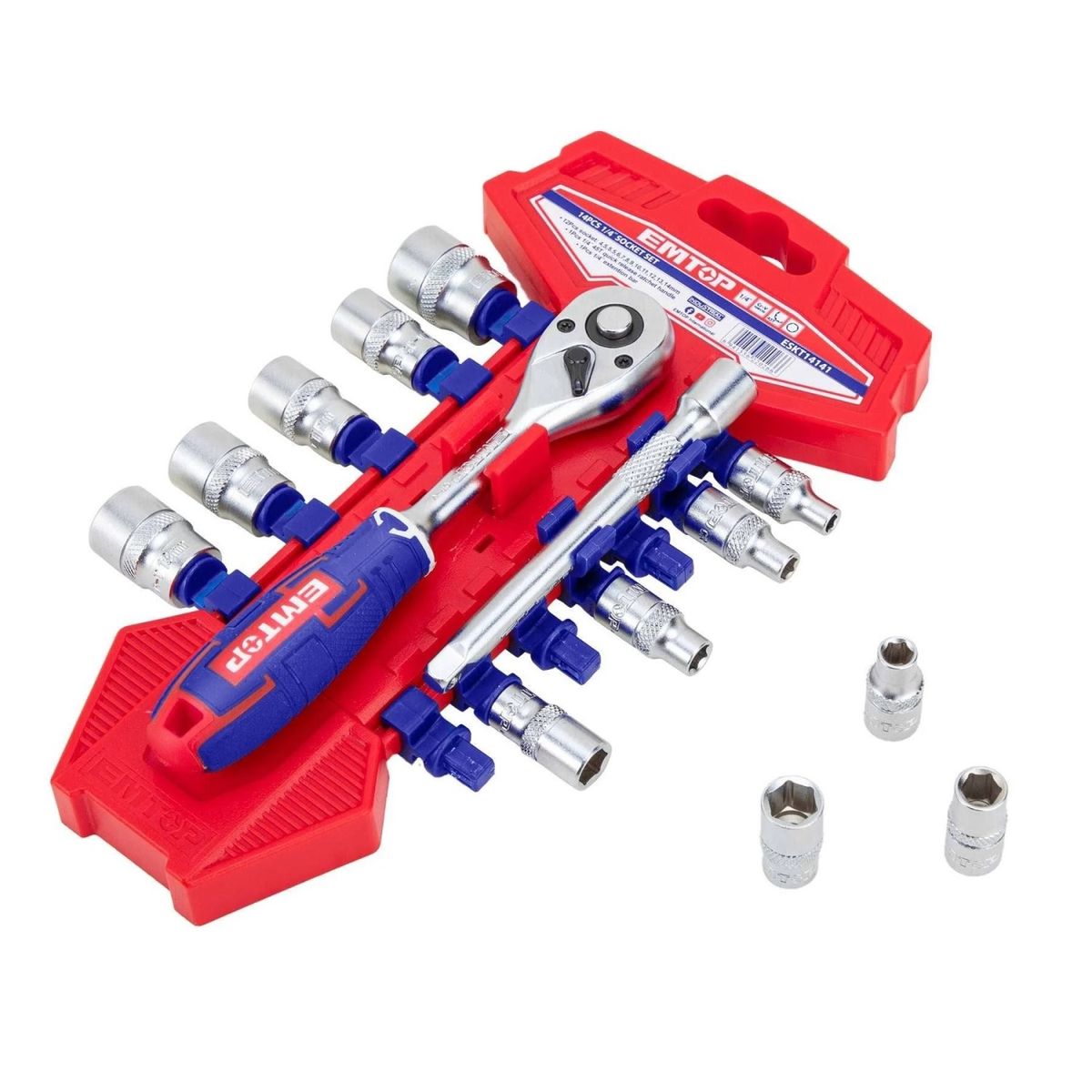 EMTOP - Kit de 14 Piezas Dados Ratchet 1/4 45t EMTOP