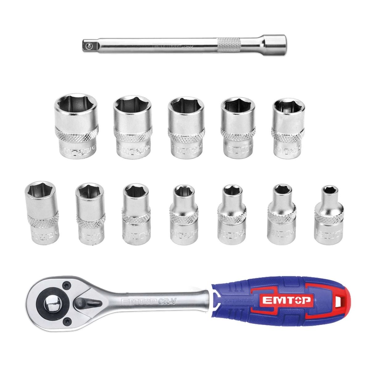 EMTOP - Kit de 14 Piezas Dados Ratchet 1/4 45t EMTOP