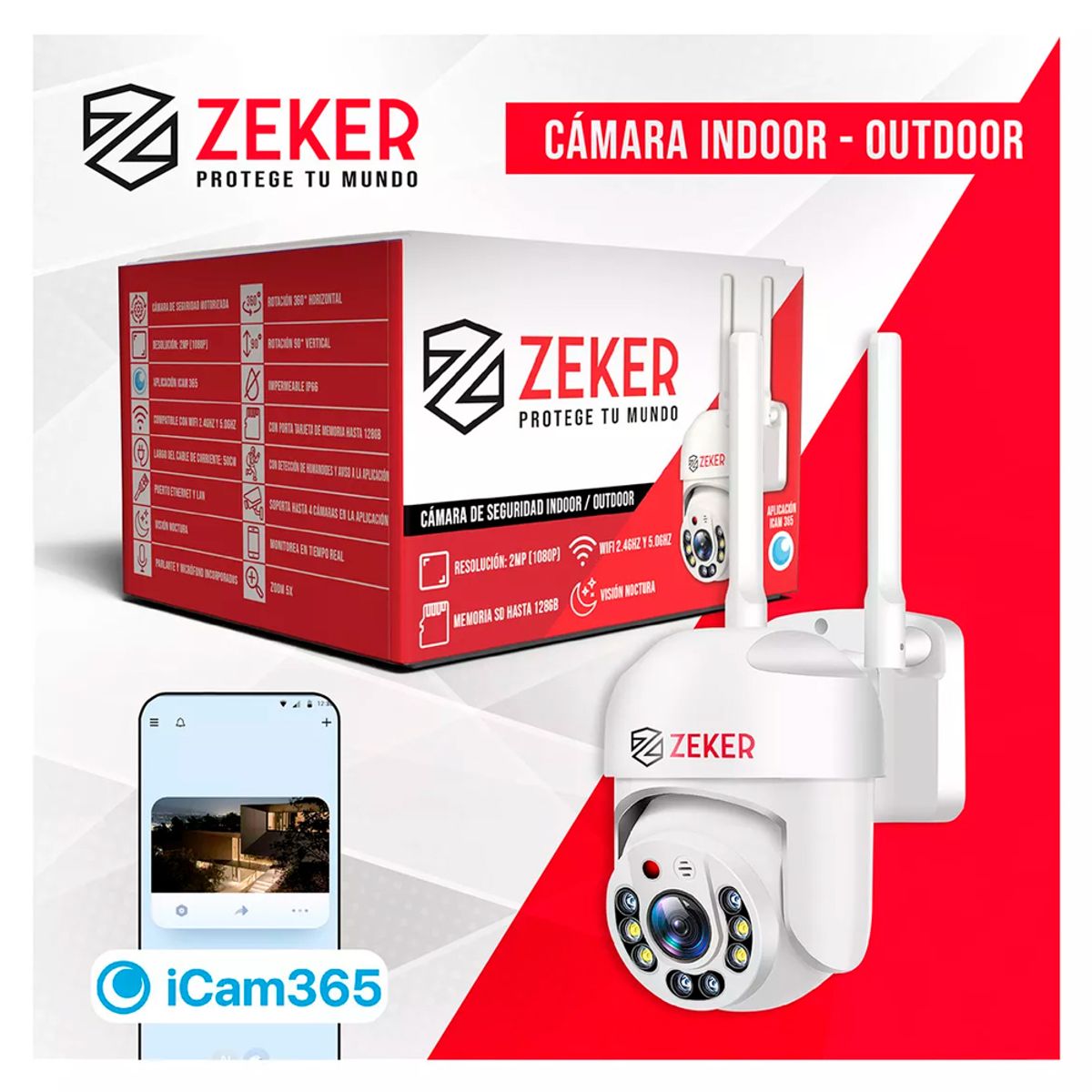 ZEKER - Cámara De Seguridad Wifi Exterior Motorizada Impermeable 2mp 5g