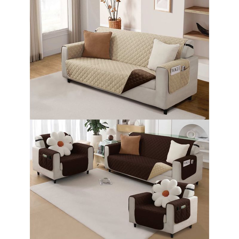 GENERICO - CUBRE SILLON 3+1+1 REVERSIBLE 3 FUNDAS IMPERNEABLE CAFE Y BEIGE TF