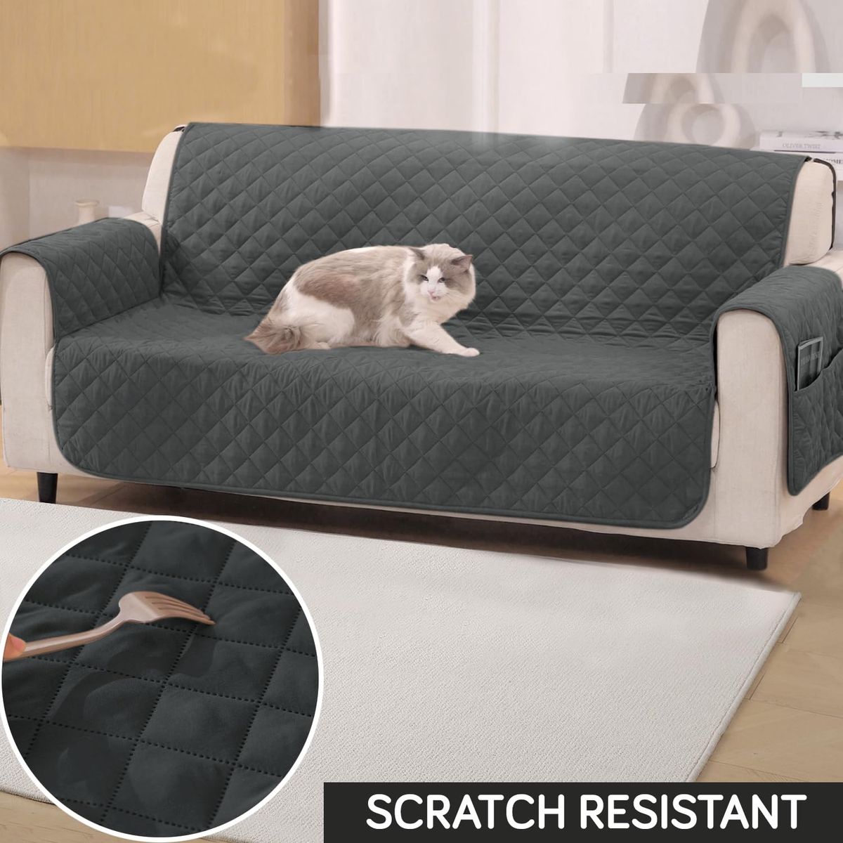 GENERICO - CUBRE SILLON 3+1+1 REVERSIBLE 3 FUNDAS IMPERNEABLE GRIS NEGRO TF