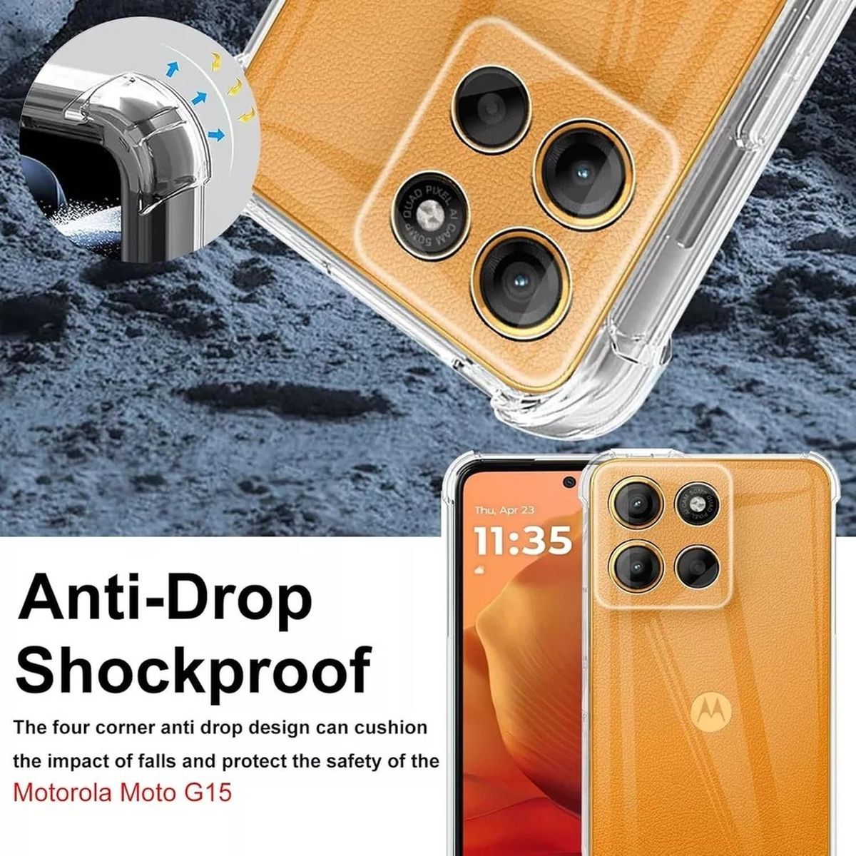 GENERICO - Carcasa Antishock Transparente Para Moto G15 + Lamina Completa
