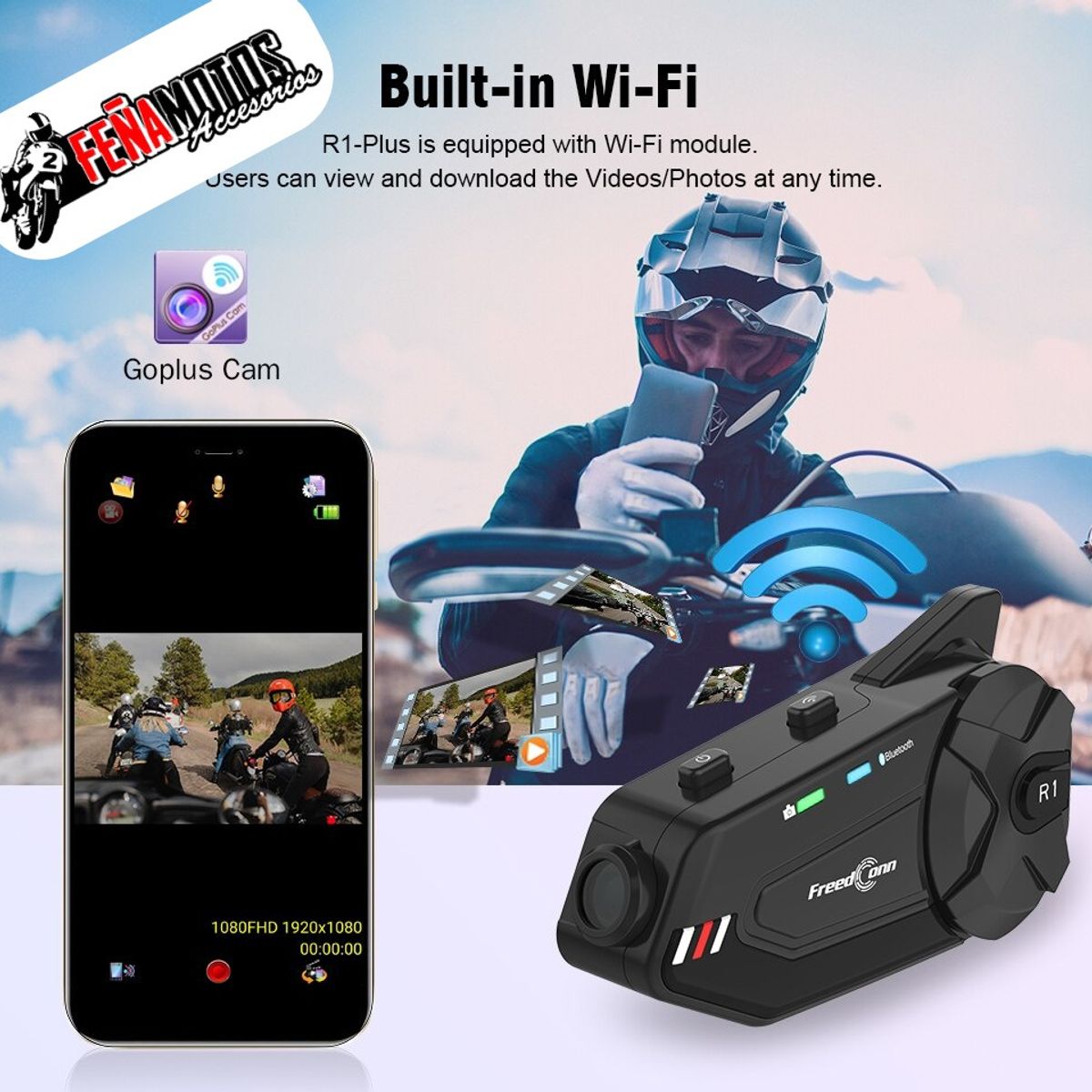 FREEDCONN - Intercomunicador y bluetooth con camara para motociclistas