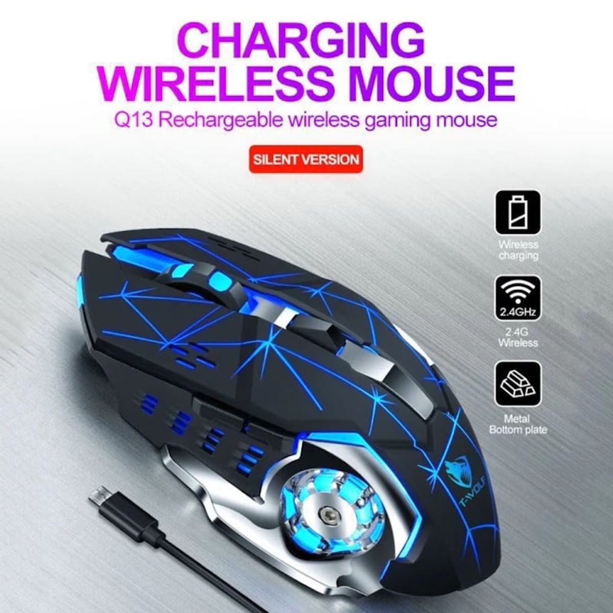 GENERICO - Mouse Inalámbrico Recargable  Gamer T-Wolf Q13 Negro