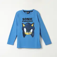 SONIC - Polera Manga Larga Niño Reversible Azul