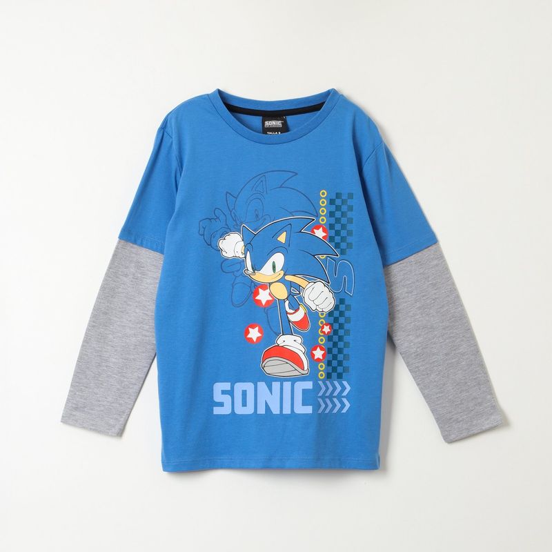 SONIC - Polera Manga Larga Niño Runner Azul Sonic