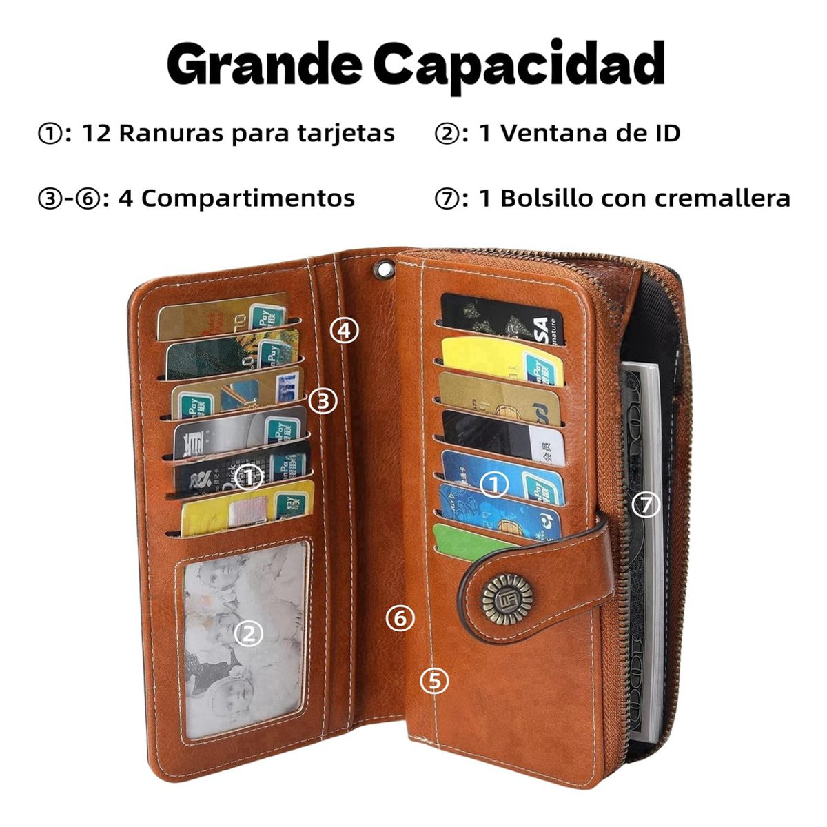 GENERICO - Cartera Para Mujer Gran Capacidad Clip Monedero