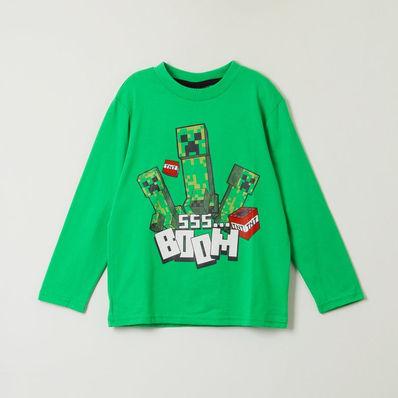 MINECRAFT - Polera Manga Larga Niño Boom Sss Verde Minecraft
