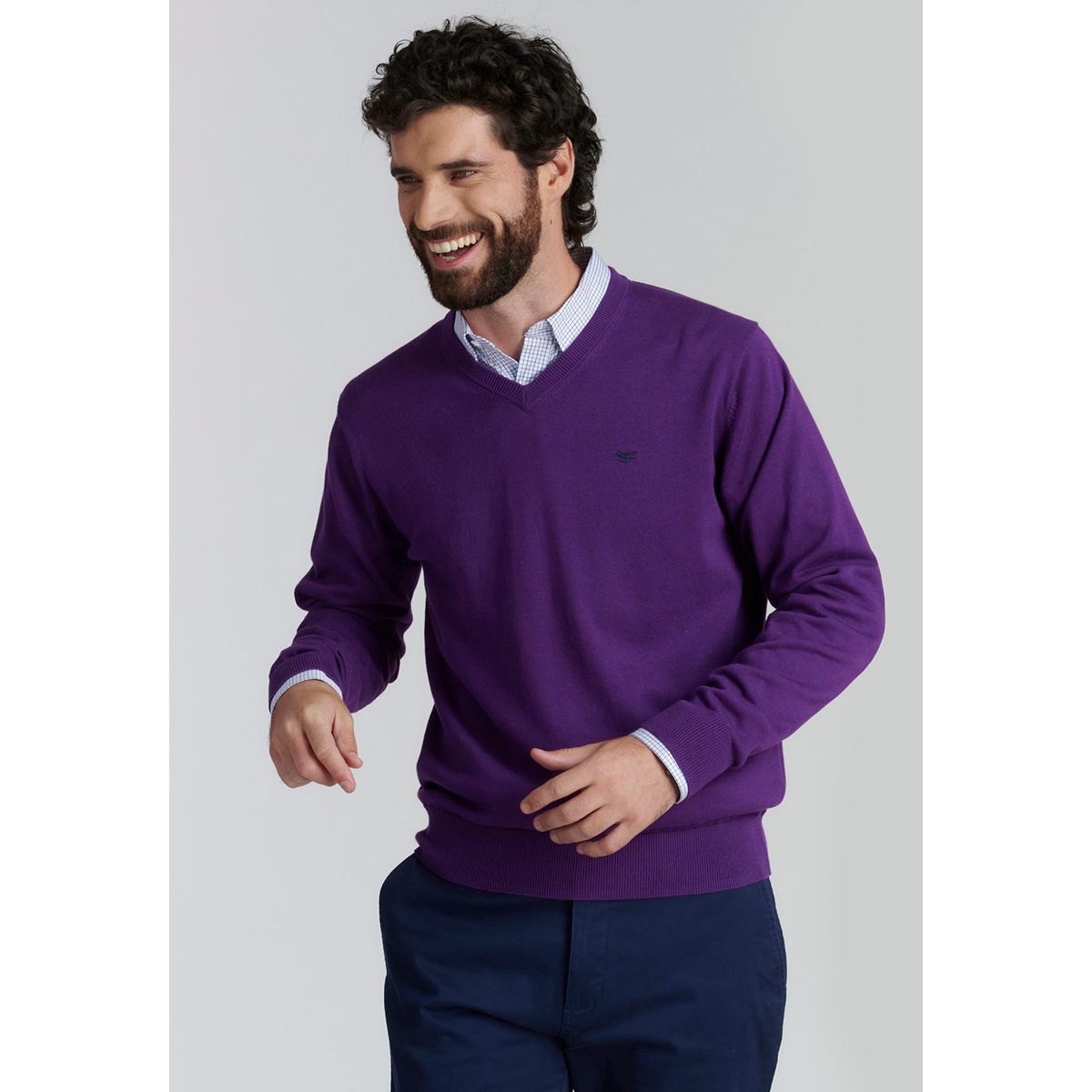 FEROUCH - Sweater V Neck Solido F Smart Casual Morado Ferouch