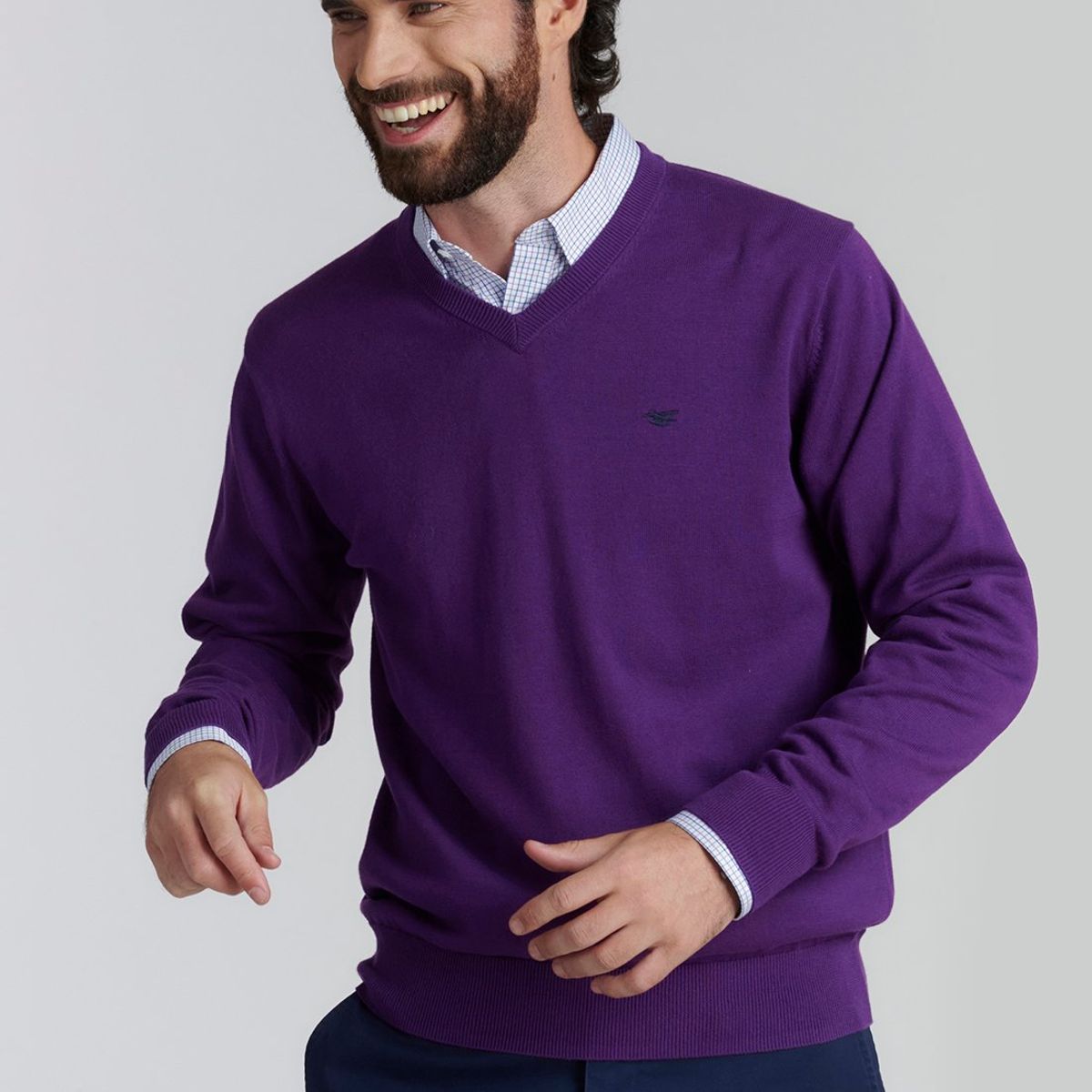 FEROUCH - Sweater V Neck Solido F Smart Casual Morado Ferouch