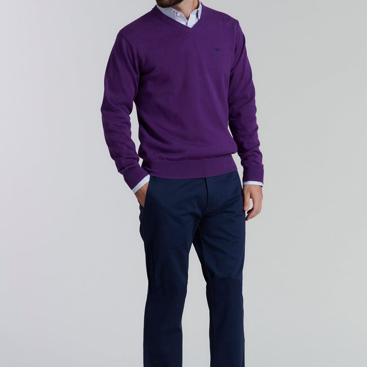 FEROUCH - Sweater V Neck Solido F Smart Casual Morado Ferouch