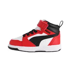 PUMA - Zapatilla Rebound V6 Mid Niños TD Blancas/Rojas/Negras