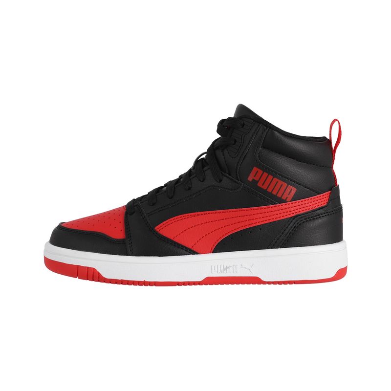 PUMA - Zapatilla Puma Rebound V6 Mid Joven Negras/Rojas