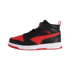 PUMA - Zapatilla Rebound V6 Mid Niño Negras/Rojas/Blancas
